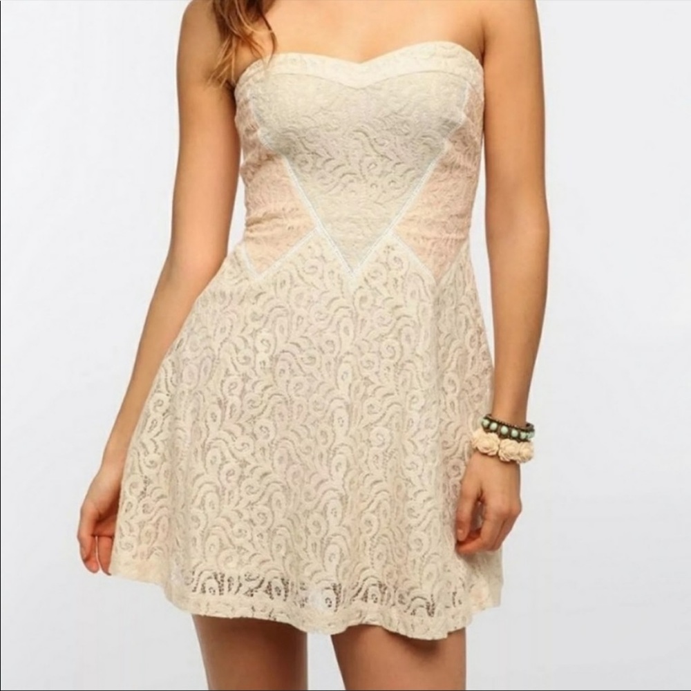 Neutral lace mini dress